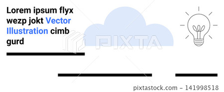 Innovation, brainstorming, creativity, cloud computing, technology, digital communication. Graphic of a cloud and a glowing light bulb with placeholder text. Brainstorming and innovation concept Innovation, brainstorming, creativity, cloud computing, technology, digital communication. Graphic of a cloud and a glowing light bulb with placeholder text. Brainstorming and innovation concept 141998518