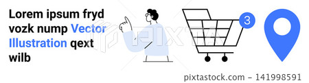 E-commerce, online shopping, delivery services, customer interaction, cart notifications, location tracking. Person pointing at notification. E-commerce and delivery services concept 141998591