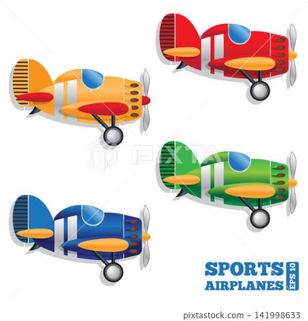 Set of sports airplanes on white background. Side view. Vector illustration. 141998633