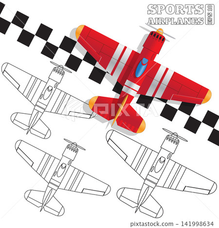 Sports planes on the finish line. View from above.  141998634