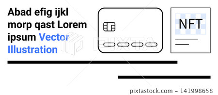 Digital payments, blockchain, NFTs, ecommerce, cryptocurrency, fintech. Minimalist design a credit card and NFT document. Digital payment and blockchain concept Digital payments, blockchain, NFTs, ecommerce, cryptocurrency, fintech. Minimalist design a credit card and NFT document. Digital payment and blockchain concept 141998658