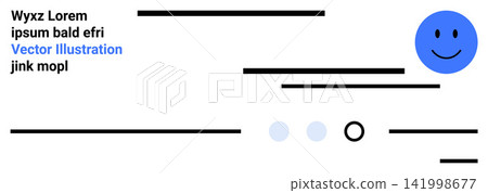 Graphic design, branding, communication, minimalism, visual identity, and creative design. A blue happy face with text and lines in a balanced composition. Graphic design and branding concept 141998677