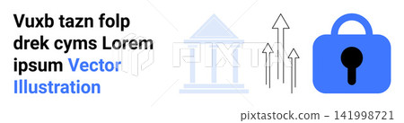Cybersecurity, data protection, government policies, economic growth, system upgrades, secure databases. A lock, arrows and a building with classical columns. Cybersecurity and data protection Cybersecurity, data protection, government policies, economic growth, system upgrades, secure databases. A lock, arrows and a building with classical columns. Cybersecurity and data protection 141998721