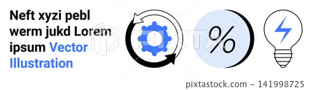 Business processes, finance, energy, innovation, solutions, and productivity. A gear with arrows, a percentage sign and a light bulb. Business processes and finance concepts Business processes, finance, energy, innovation, solutions, and productivity. A gear with arrows, a percentage sign and a light bulb. Business processes and finance concepts 141998725