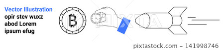 Cryptocurrency, blockchain technology, investments, financial trading, innovation, future economy. Bitcoin logo, hand holding coin and rocket icon. Cryptocurrency and investment concepts Cryptocurrency, blockchain technology, investments, financial trading, innovation, future economy. Bitcoin logo, hand holding coin and rocket icon. Cryptocurrency and investment concepts 141998746