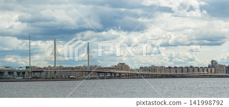 Cable-stayed bridge over Petrovsky Fairway in Saint Petersburg, Russia. Cable-stayed bridge over Petrovsky Fairway in Saint Petersburg, Russia. 141998792