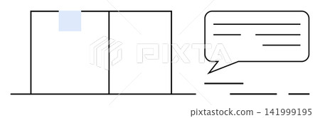 Education resources, communication media, creative writing, storytelling, digital note-taking, publishing concepts. Minimalist book outline with speech bubble. Education resources and communication Education resources, communication media, creative writing, storytelling, digital note-taking, publishing concepts. Minimalist book outline with speech bubble. Education resources and communication 141999195