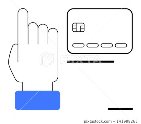 Digital payments, identity verification, financial technology, online transactions, cashless systems, security. A hand pointing near a credit card. Digital payments and identity verification concept Digital payments, identity verification, financial technology, online transactions, cashless systems, security. A hand pointing near a credit card. Digital payments and identity verification concept 141999263