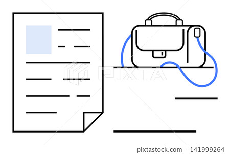 Career planning, job applications, work organization, employment opportunities, hiring processes, office tools. A line art document beside a briefcase. Career planning and job applications concept Career planning, job applications, work organization, employment opportunities, hiring processes, office tools. A line art document beside a briefcase. Career planning and job applications concept 141999264