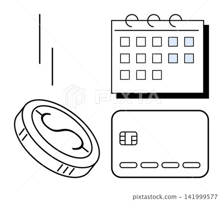 Financial management, budgeting, payment scheduling, banking, savings, time management. a calendar, coin and credit card. Financial management and budgeting concepts Financial management, budgeting, payment scheduling, banking, savings, time management. a calendar, coin and credit card. Financial management and budgeting concepts 141999577
