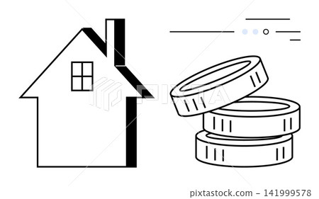 Real estate investment, property finance, mortgage planning, housing market, financial growth, savings strategy. House outline and coin stack. Real estate investment and property finance concept Real estate investment, property finance, mortgage planning, housing market, financial growth, savings strategy. House outline and coin stack. Real estate investment and property finance concept 141999578