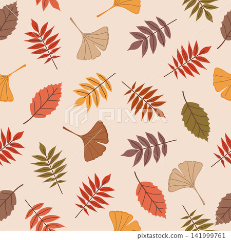 Autumn leaf seamless pattern with ginkgo and foliage Autumn leaf seamless pattern with ginkgo and foliage 141999761