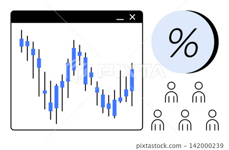 Stock market insights, economic trends, analytics, data interpretation, trading, population statistics. Graph with blue candlesticks beside a percentage symbol and figures. Stock market insights Stock market insights, economic trends, analytics, data interpretation, trading, population statistics. Graph with blue candlesticks beside a percentage symbol and figures. Stock market insights 142000239