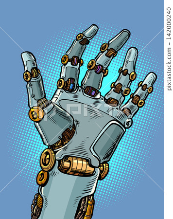 Robotic hand. Artificial intelligence is evolving. Tools for business optimization. 142000240
