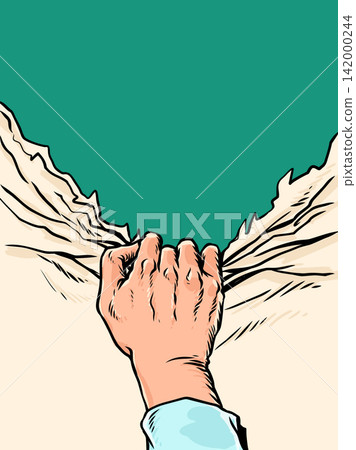 A human hand opens up empty space. Reveals secrets. Business attracts clients. A human hand opens up empty space. Reveals secrets. Business attracts clients. 142000244