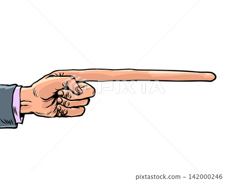 The long finger points. Directing to the side. The hand of a businessman. The long finger points. Directing to the side. The hand of a businessman. 142000246