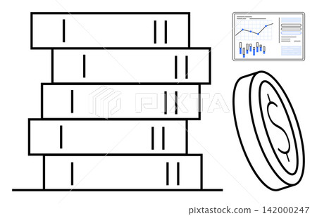 Investment, finance planning, business growth, market analysis, economic strategy, profit optimization. Stacked coins and financial chart. Investment and finance planning concept Investment, finance planning, business growth, market analysis, economic strategy, profit optimization. Stacked coins and financial chart. Investment and finance planning concept 142000247