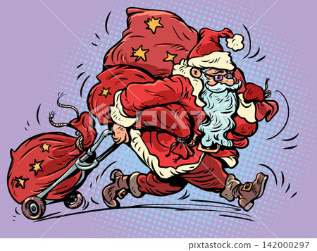 Santa Claus brings gifts. Buy Christmas decorations and decor. Special offers for holiday customers. Santa Claus brings gifts. Buy Christmas decorations and decor. Special offers for holiday customers. 142000297