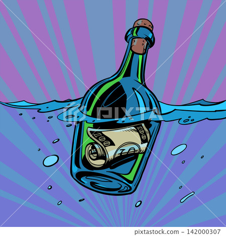 A bottle of money in water. Reliable savings for clients. A business offer for clients. 142000307