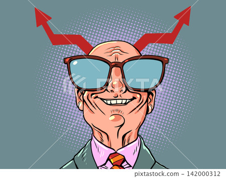 Charts as horns. The villainous boss of a corporation. A symbol of the devil and demon in business. Charts as horns. The villainous boss of a corporation. A symbol of the devil and demon in business. 142000312