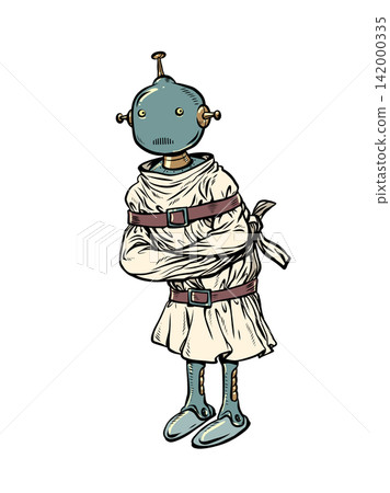 A robot in a straitjacket. Artificial intelligence is going crazy. AI is emotionally unstable. A robot in a straitjacket. Artificial intelligence is going crazy. AI is emotionally unstable. 142000335