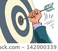 The arrow hits the target. Fulfillment of business plans and ambitions. Personal goals and growth. 142000339