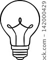 Hand-drawn doodle of electric bulb with simple outline. Black and white vector icon for posters and educational materials 142000429