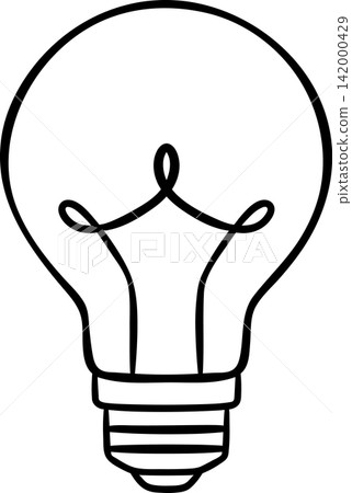 Hand-drawn doodle of electric bulb with simple outline. Black and white vector icon for posters and educational materials Hand-drawn doodle of electric bulb with simple outline. Black and white vector icon for posters and educational materials 142000429