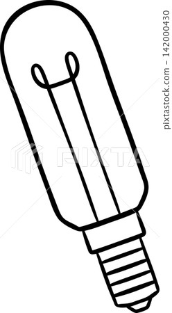 Black and white vector sketch of electric bulb in doodle style. Simple icon for technology blogs and home improvement guides 142000430