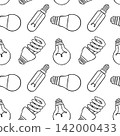 Monochrome repeatable pattern of electric bulb in sketch style. Vector illustration for energy-saving promotions and gift wrap 142000433