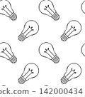 Hand-drawn doodle pattern of electric lamp with simple outline. Black and white vector design for wrapping paper and branding materials 142000434