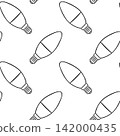 Seamless pattern of LED bulb in hand-drawn sketch style. Monochrome illustration for packaging and energy-saving campaigns 142000435