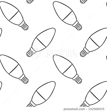 Seamless pattern of LED bulb in hand-drawn sketch style. Monochrome illustration for packaging and energy-saving campaigns Seamless pattern of LED bulb in hand-drawn sketch style. Monochrome illustration for packaging and energy-saving campaigns 142000435