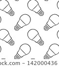 Monochrome repeatable pattern of energy-efficient LED bulb in sketch style. Vector illustration for eco-friendly branding and gift wrap 142000436