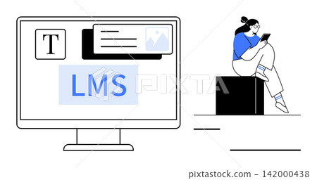 Online learning, education technology, distance learning, student engagement, e-learning tools, study. A computer with LMS interface, student on a device. Online learning and education technology Online learning, education technology, distance learning, student engagement, e-learning tools, study. A computer with LMS interface, student on a device. Online learning and education technology 142000438