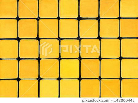 Color yellow bright vibrant ceramic tile abstract pattern decorative mosaic texture background square backdrop structure 142000445