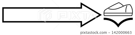 Logistics, navigation, delivery, transportation, shoe industry, business. An arrow pointing to a shoe icon on a base. Logistics and navigation concepts illustrated through direction and object Logistics, navigation, delivery, transportation, shoe industry, business. An arrow pointing to a shoe icon on a base. Logistics and navigation concepts illustrated through direction and object 142000663