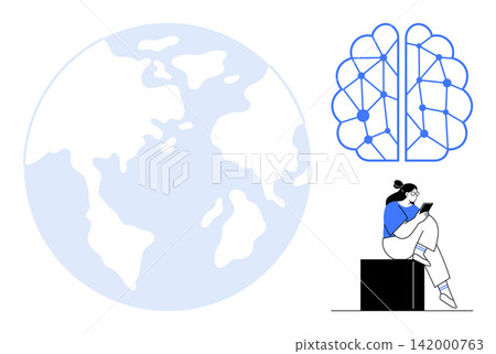 Artificial intelligence, global connectivity, technology innovation, digital learning, neural networks, data science. A globe, neural network and person using a tablet. Artificial intelligence Artificial intelligence, global connectivity, technology innovation, digital learning, neural networks, data science. A globe, neural network and person using a tablet. Artificial intelligence 142000763