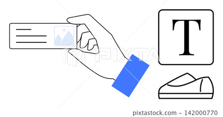 Identity verification, secure access, authentication, personal data, branding, design. A hand holding an ID card, a text icon and a shoe. Identity verification and secure access concepts Identity verification, secure access, authentication, personal data, branding, design. A hand holding an ID card, a text icon and a shoe. Identity verification and secure access concepts 142000770