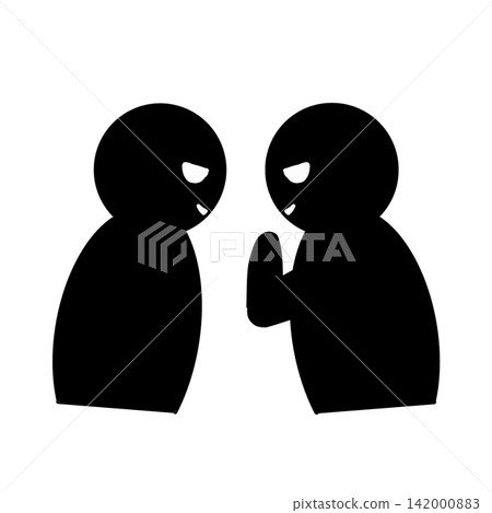 A pictogram of two people covering their mouths with their hands and gossiping. A pictogram of two people covering their mouths with their hands and gossiping. 142000883