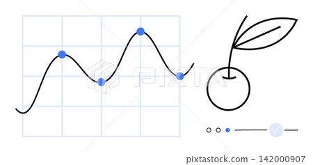 Analytics, data , growth tracking, business insights, fruit-based branding, algorithm concepts. Line graph with data points, cherry symbol and selection slider. Analytics and data ation concept Analytics, data , growth tracking, business insights, fruit-based branding, algorithm concepts. Line graph with data points, cherry symbol and selection slider. Analytics and data ation concept 142000907