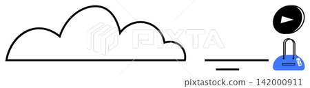 Cloud storage, data security, media streaming, technology, digital services, online access. Cloud, security lock and play button. Cloud storage and data security conceptual design Cloud storage, data security, media streaming, technology, digital services, online access. Cloud, security lock and play button. Cloud storage and data security conceptual design 142000911