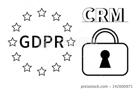 Data security, GDPR compliance, customer data, privacy policies, content management, regulatory standards. A padlock, GDPR text with stars and CRM text. GDPR compliance and data security concept Data security, GDPR compliance, customer data, privacy policies, content management, regulatory standards. A padlock, GDPR text with stars and CRM text. GDPR compliance and data security concept 142000971