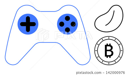 Gaming industry, cryptocurrency trading, NFT art, blockchain technology, esports economy, digital tokens. Game controller, Bitcoin logo and bean icon. Gaming and cryptocurrency concept Gaming industry, cryptocurrency trading, NFT art, blockchain technology, esports economy, digital tokens. Game controller, Bitcoin logo and bean icon. Gaming and cryptocurrency concept 142000976
