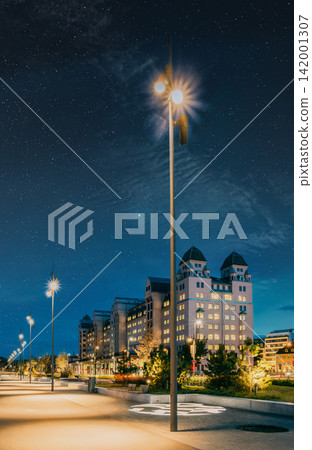 Bjorvika waterfront promenade at night in Oslo Bjorvika waterfront promenade at night in Oslo 142001307