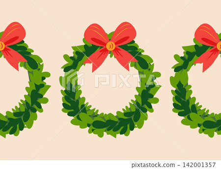 Christmas wreath with red bow seamless pattern. Christmas wreath with red bow seamless pattern. 142001357