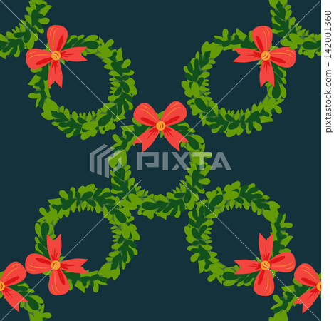 Christmas wreath with red bow seamless pattern. Christmas wreath with red bow seamless pattern. 142001360