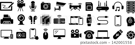 Vector monochrome gadget silhouette icons Vector monochrome gadget silhouette icons 142001558