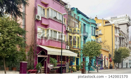 The colorful streets of Istanbul, pastel-colored buildings The colorful streets of Istanbul, pastel-colored buildings 142001570