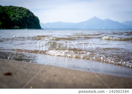 Waves crashing onto the shore of Lake Inawashiro Waves crashing onto the shore of Lake Inawashiro 142001584